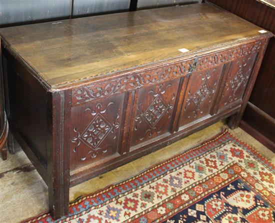 Early 18th century  carved panelled oak coffer